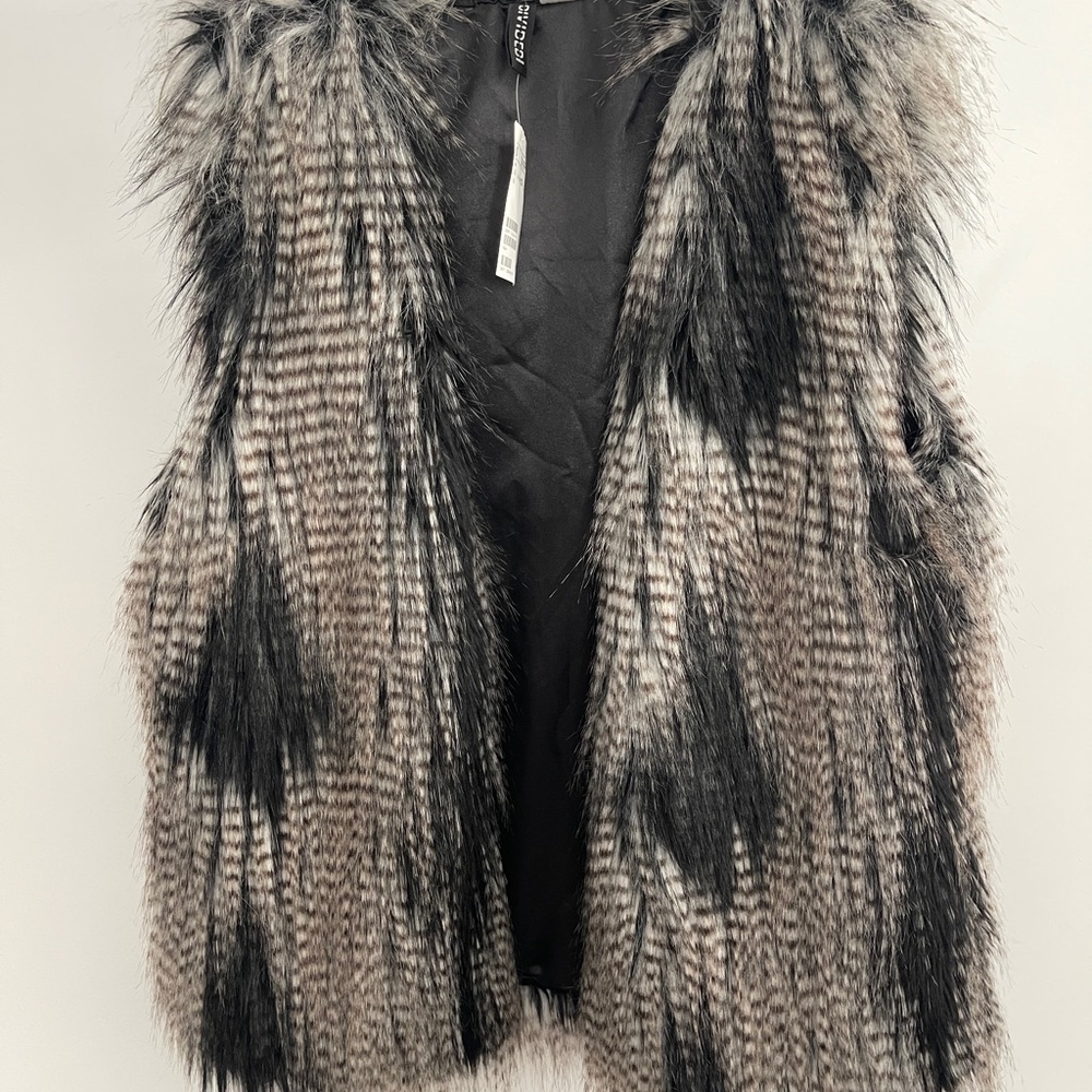 H&M Black and Gray Fur Vest Size 12